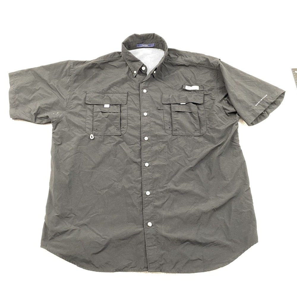 Columbia PFG Bahama Shirt Mens XL Black Omni-Shade Vented Fishing *STAIN*